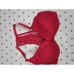 Victorias Secret PINK Red Racerback Front Close Bra Lace 32DD Lightly Lined